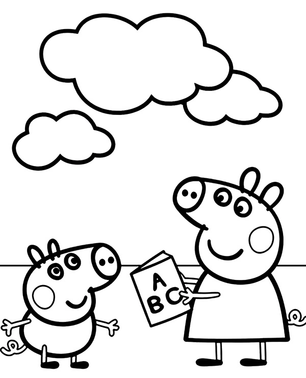 Peppa is reading a book coloring page